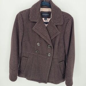 Banana Republic Peacoat Women Size S Brown Pink Dot Double Breasted Wool Blend